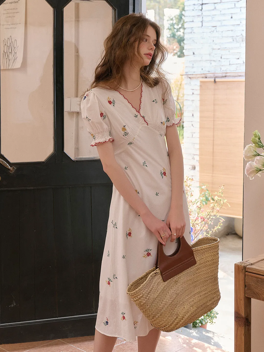 Haven V-Neck Floral Puff Sleeves Dress