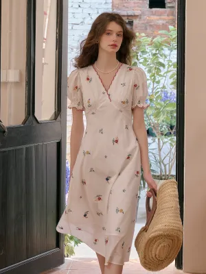 Haven V-Neck Floral Puff Sleeves Dress