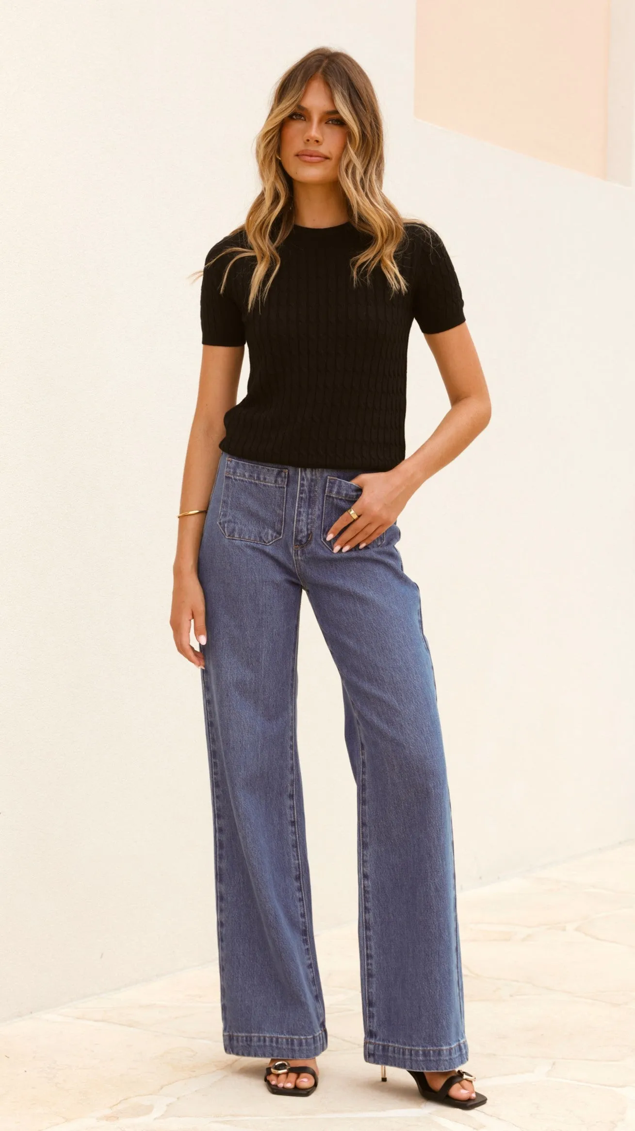June Short Sleeve Knit Top - Black