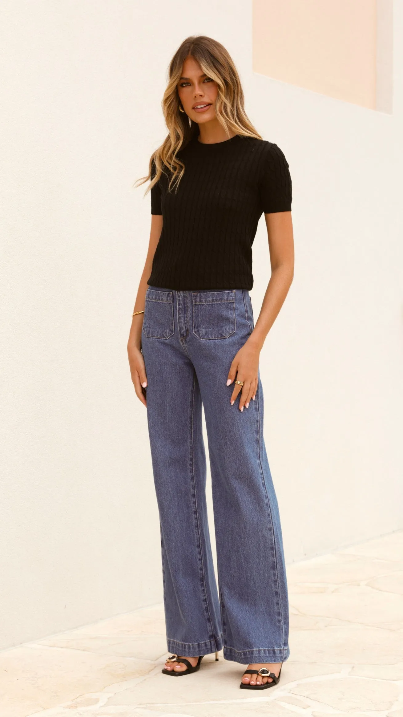 June Short Sleeve Knit Top - Black