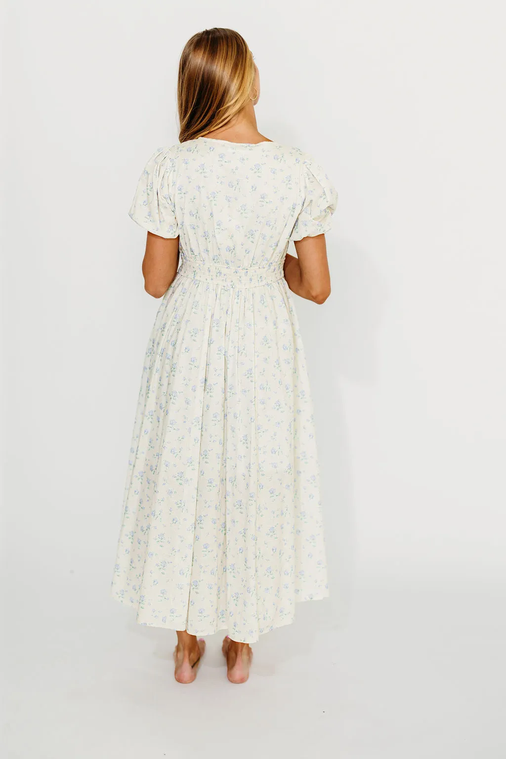 Kylee 100% Cotton Floral Maxi Dress in French Blue