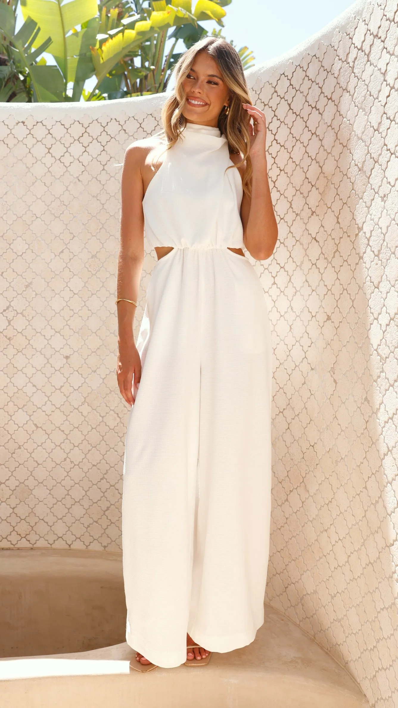 Lara Halter Neck Wide Leg Jumpsuit - White