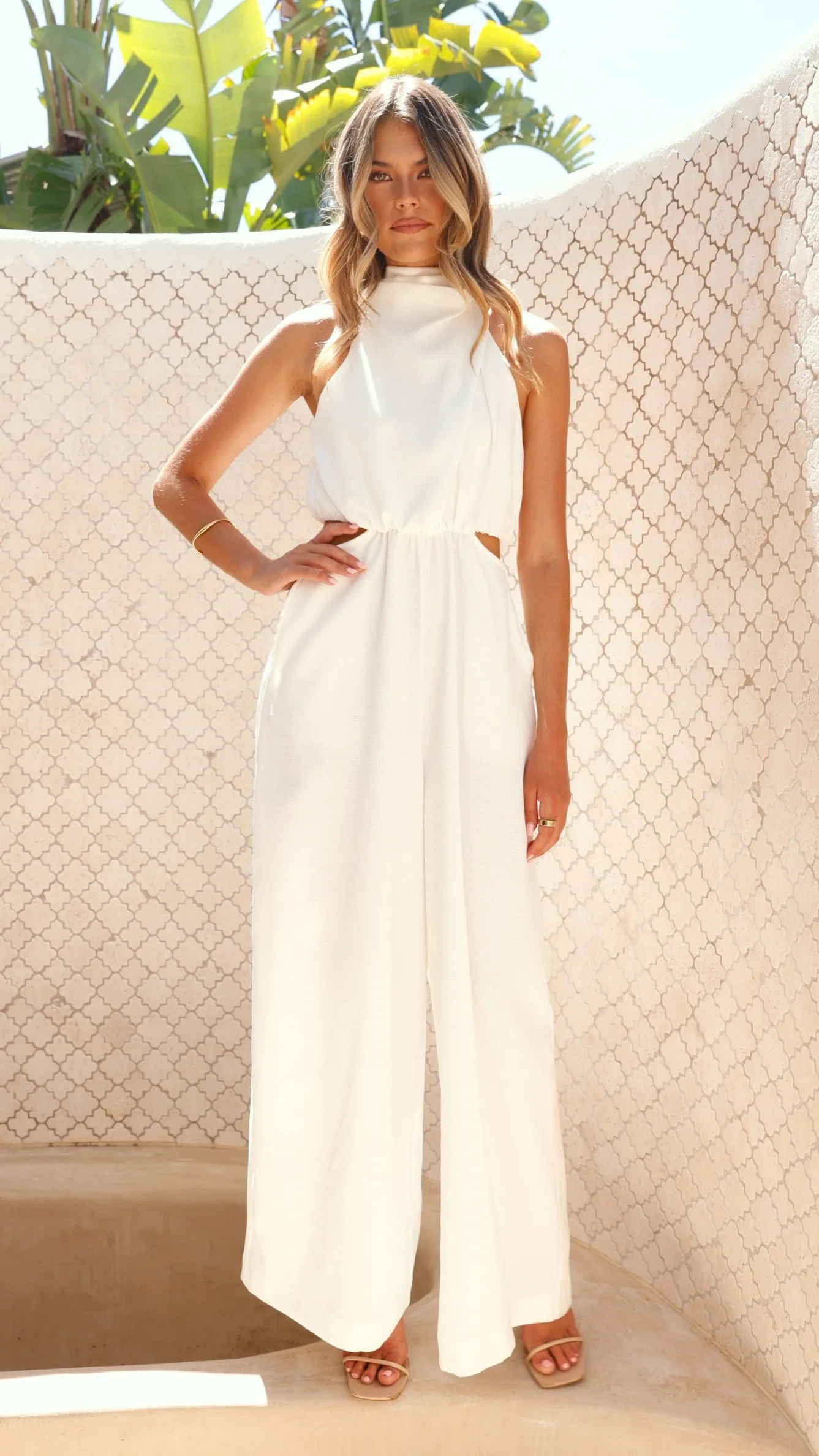 Lara Halter Neck Wide Leg Jumpsuit - White