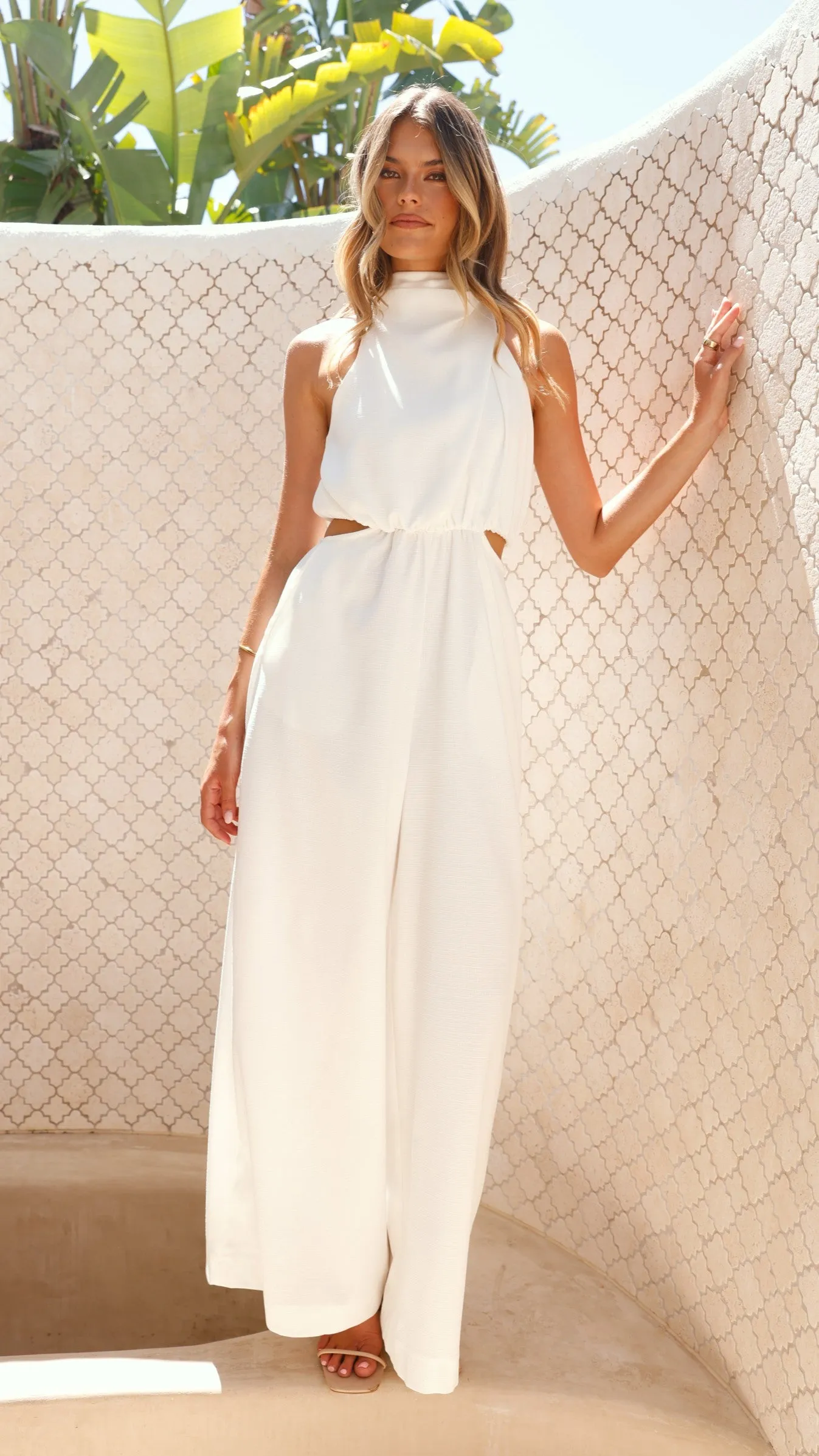 Lara Halter Neck Wide Leg Jumpsuit - White