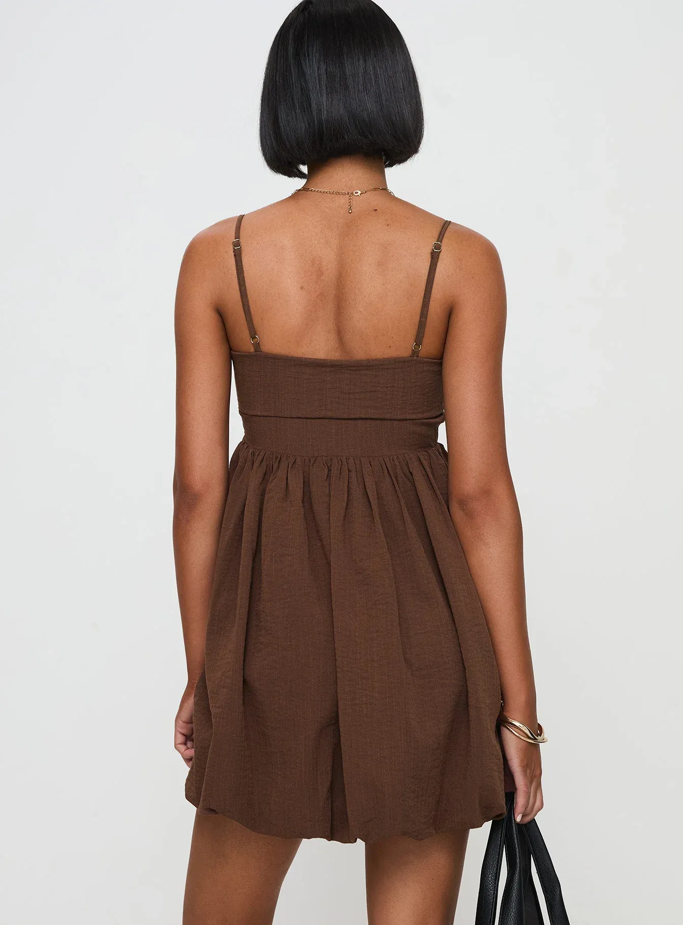 Layken Bubble Hem Mini Dress Chocolate Petite