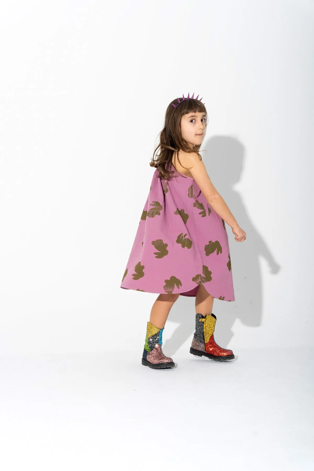 LILAC AND GREEN BUNNY PRINT STRAPPY DRESS