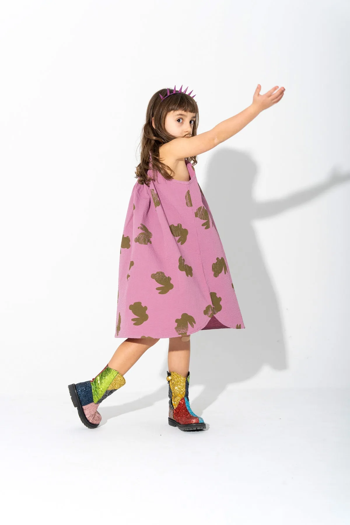 LILAC AND GREEN BUNNY PRINT STRAPPY DRESS