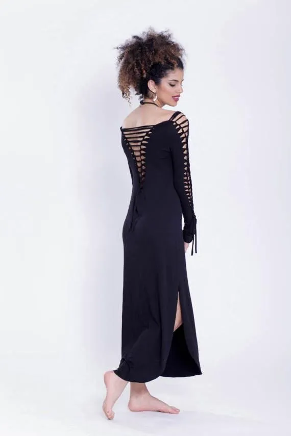 Long Sleeve Black Maxi Dress, Pixie Dress