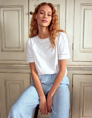 Mila Lace Trim Top-White