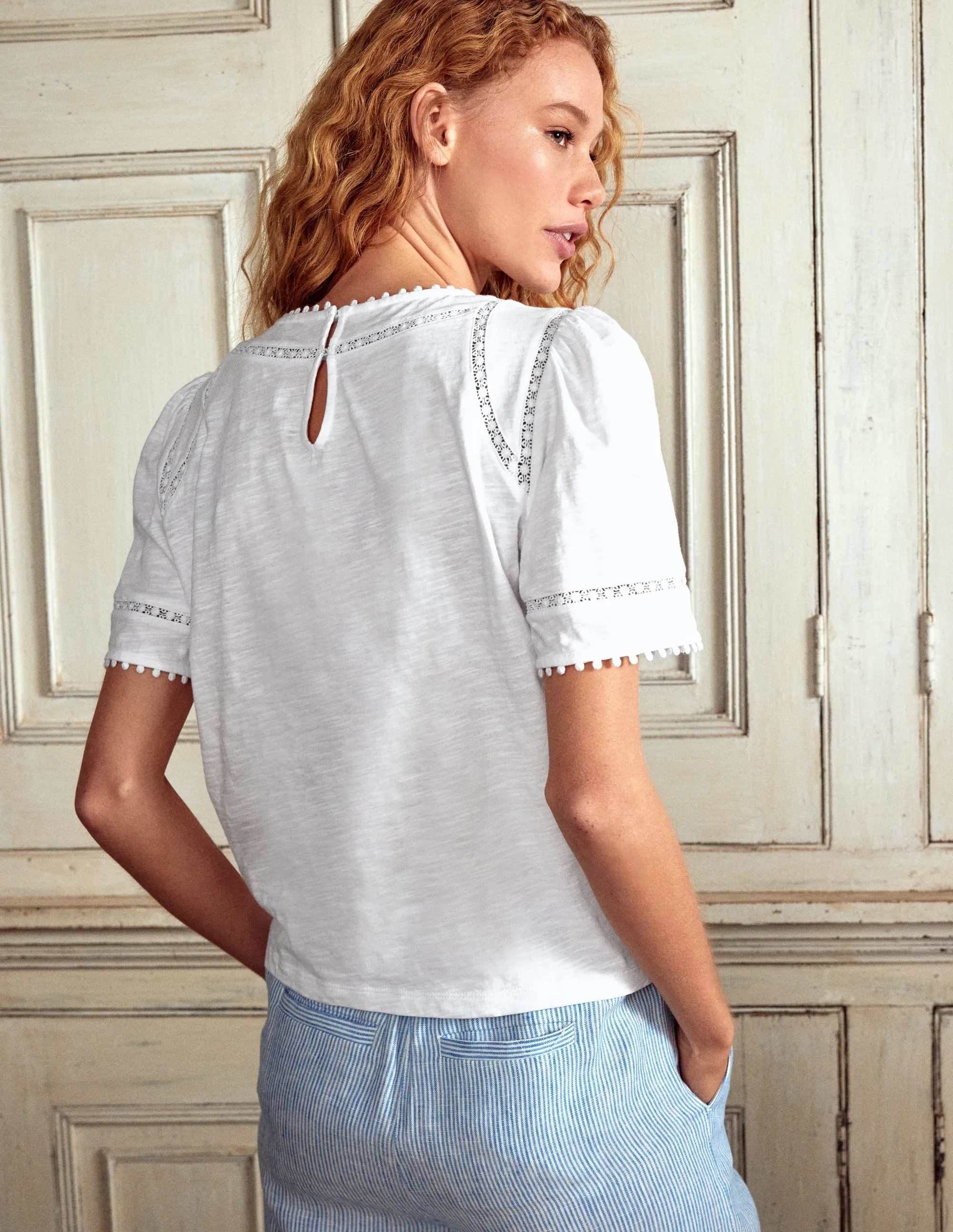 Mila Lace Trim Top-White