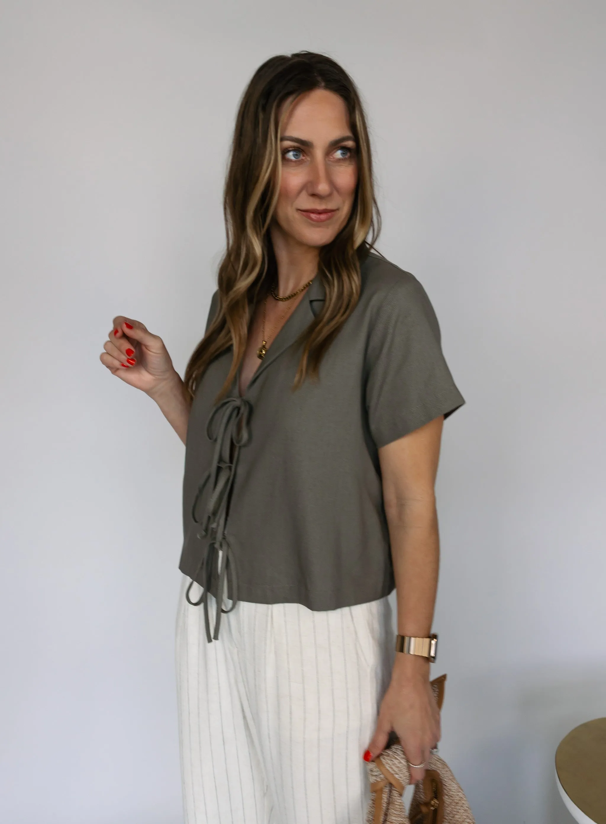 Nico Linen Tie Front Blouse - Final Sale