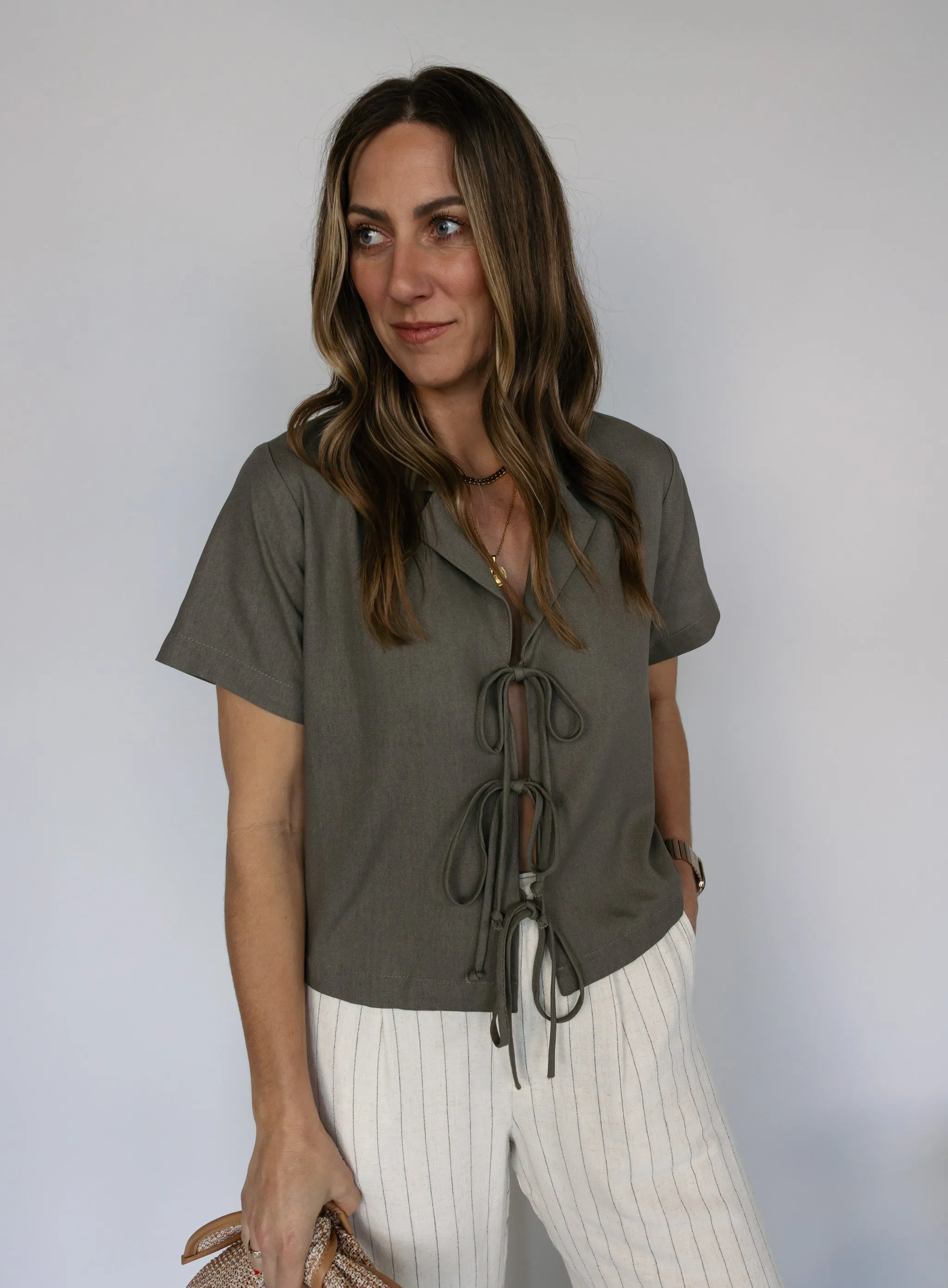 Nico Linen Tie Front Blouse - Final Sale