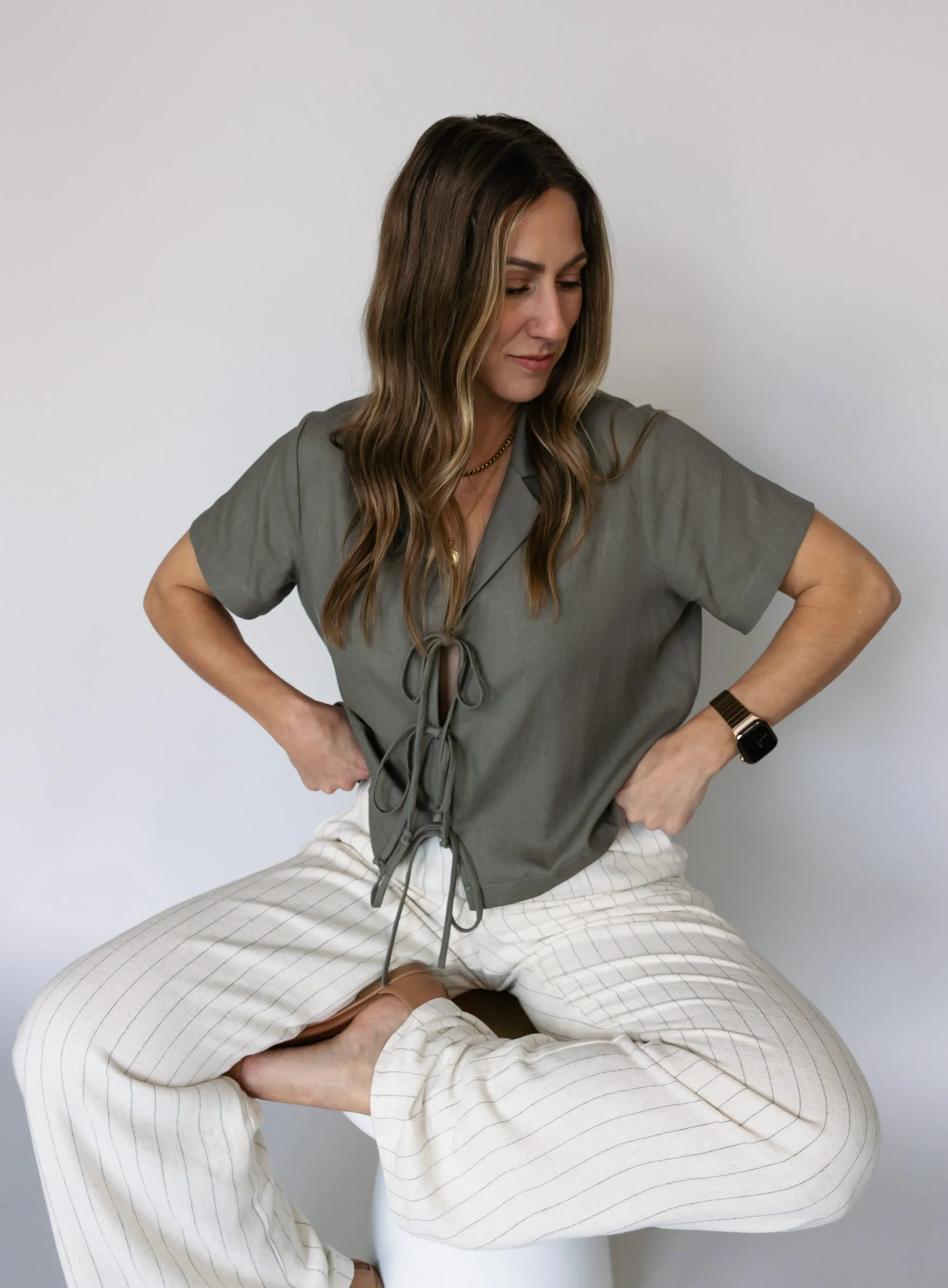 Nico Linen Tie Front Blouse - Final Sale