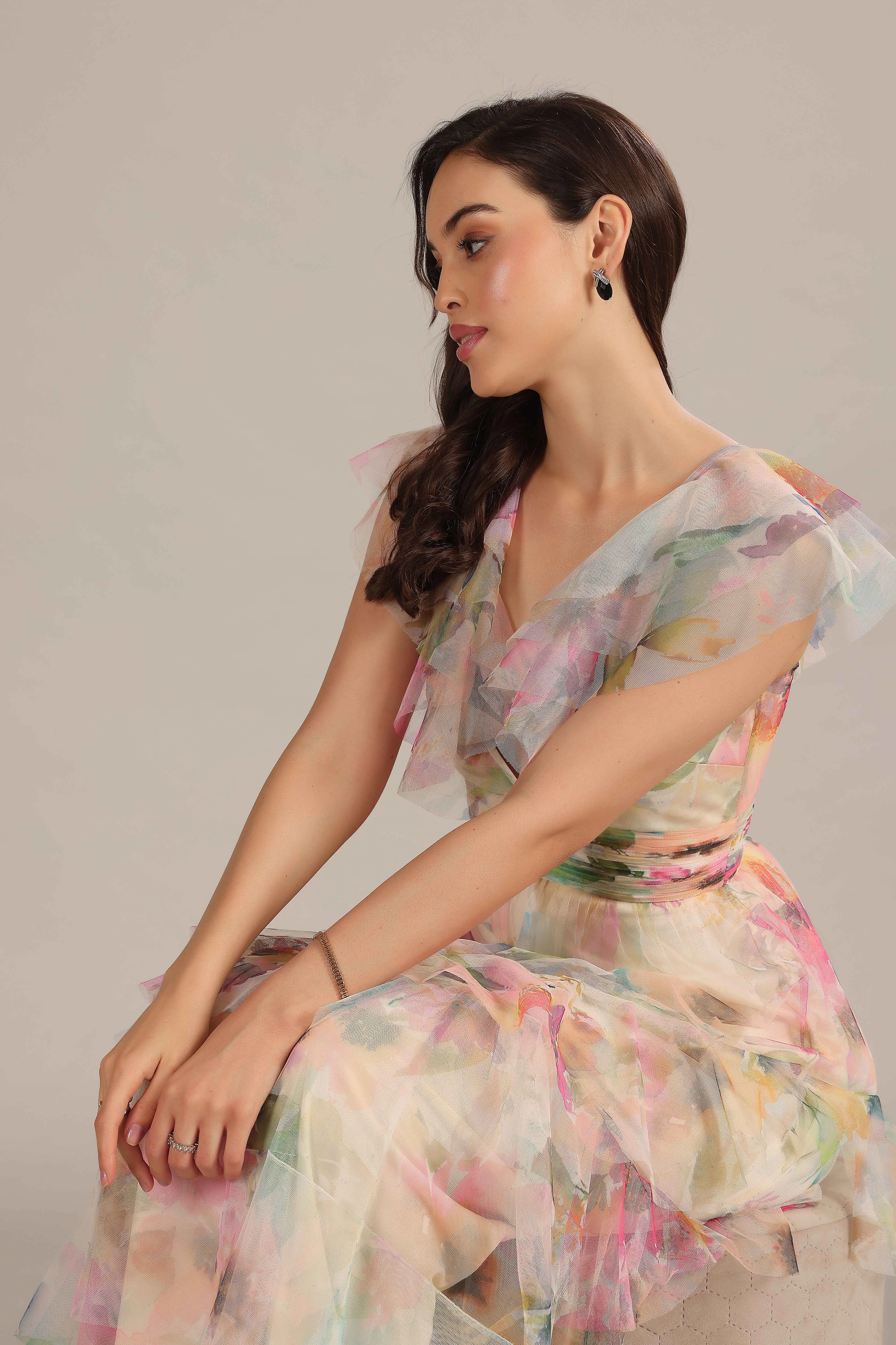 Olympia Maxi Dress in Cream Pink Floral