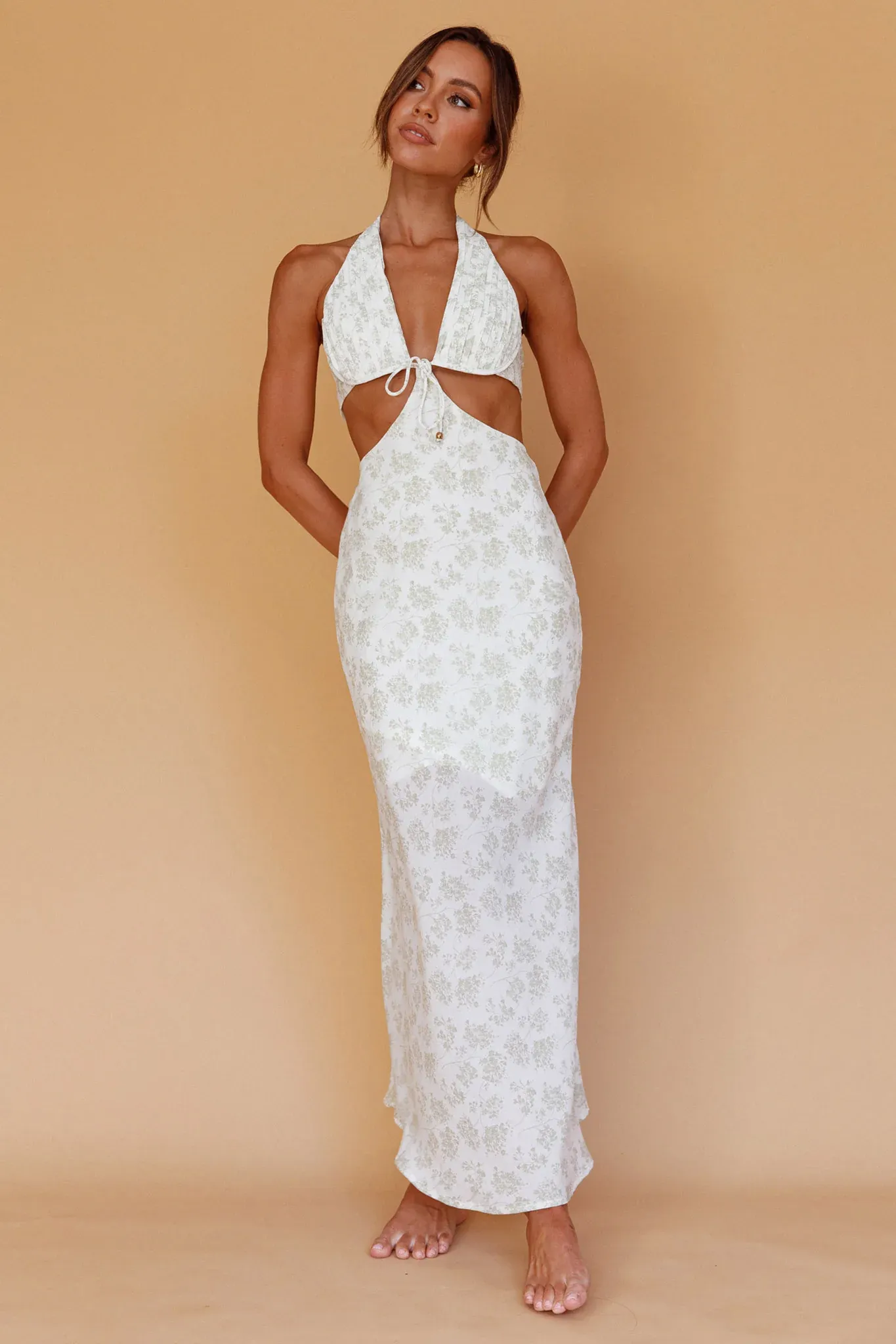 Paradise Found Cut-Out Midi Dress Floral Sage