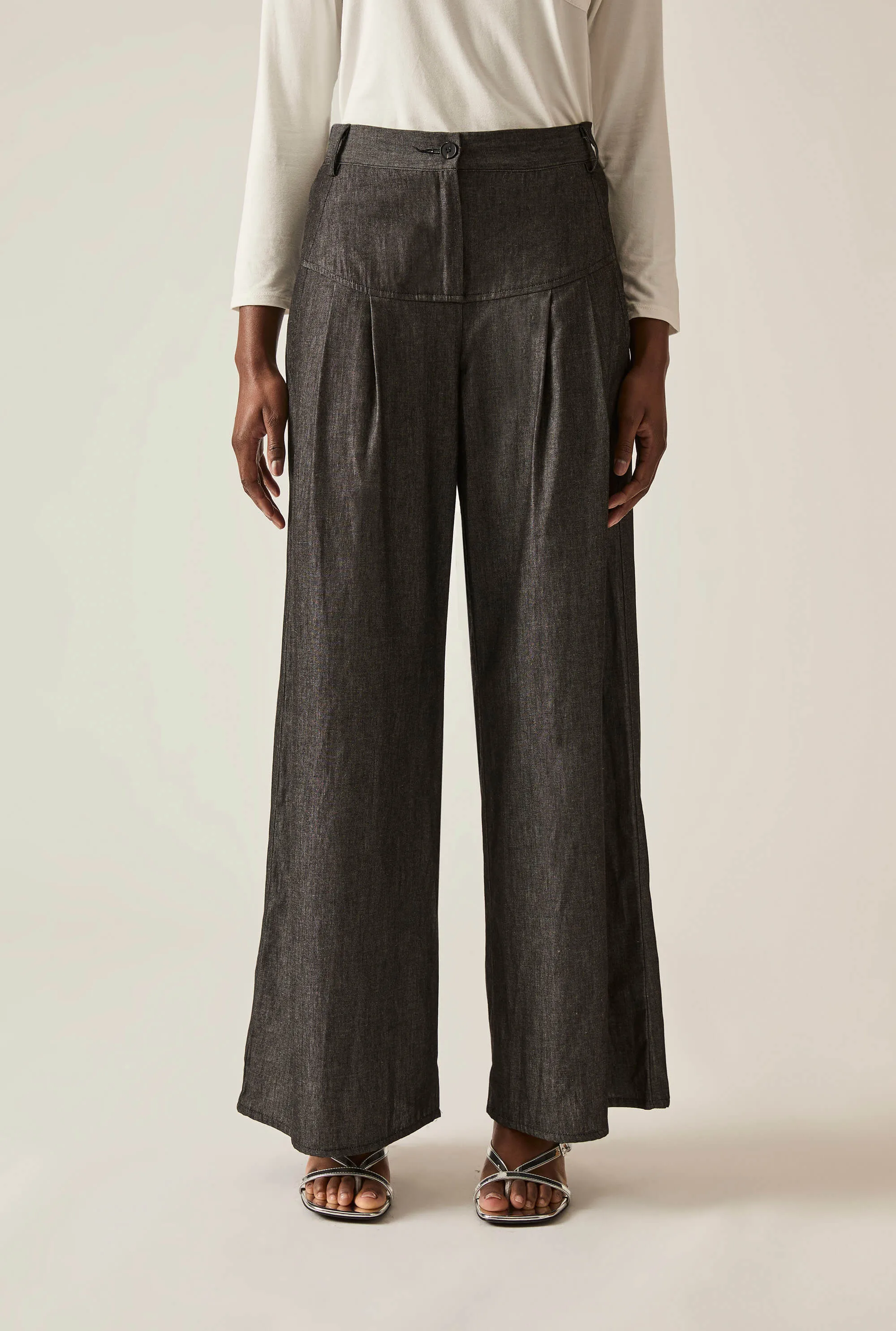 Pin Tuck Black Trousers