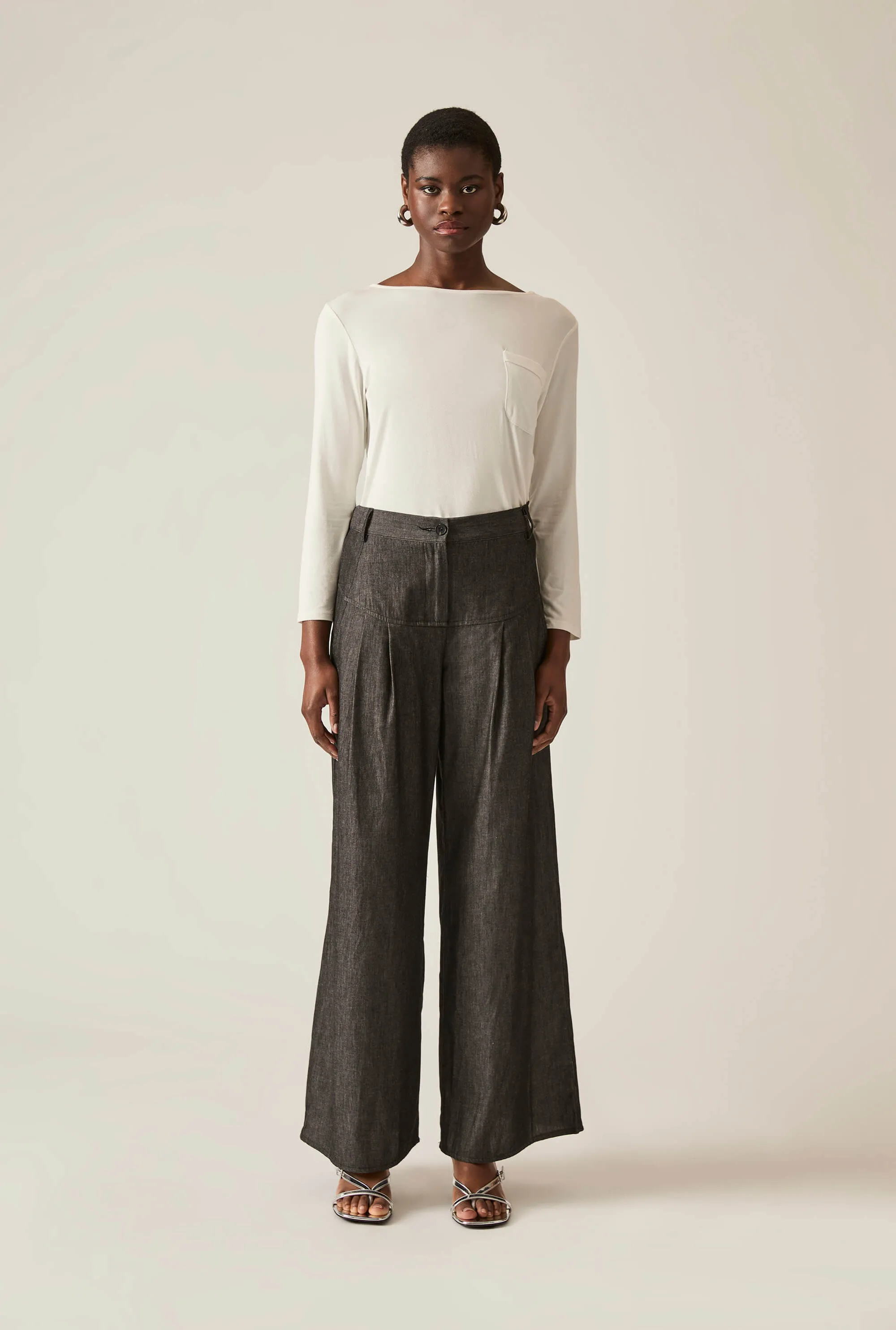Pin Tuck Black Trousers
