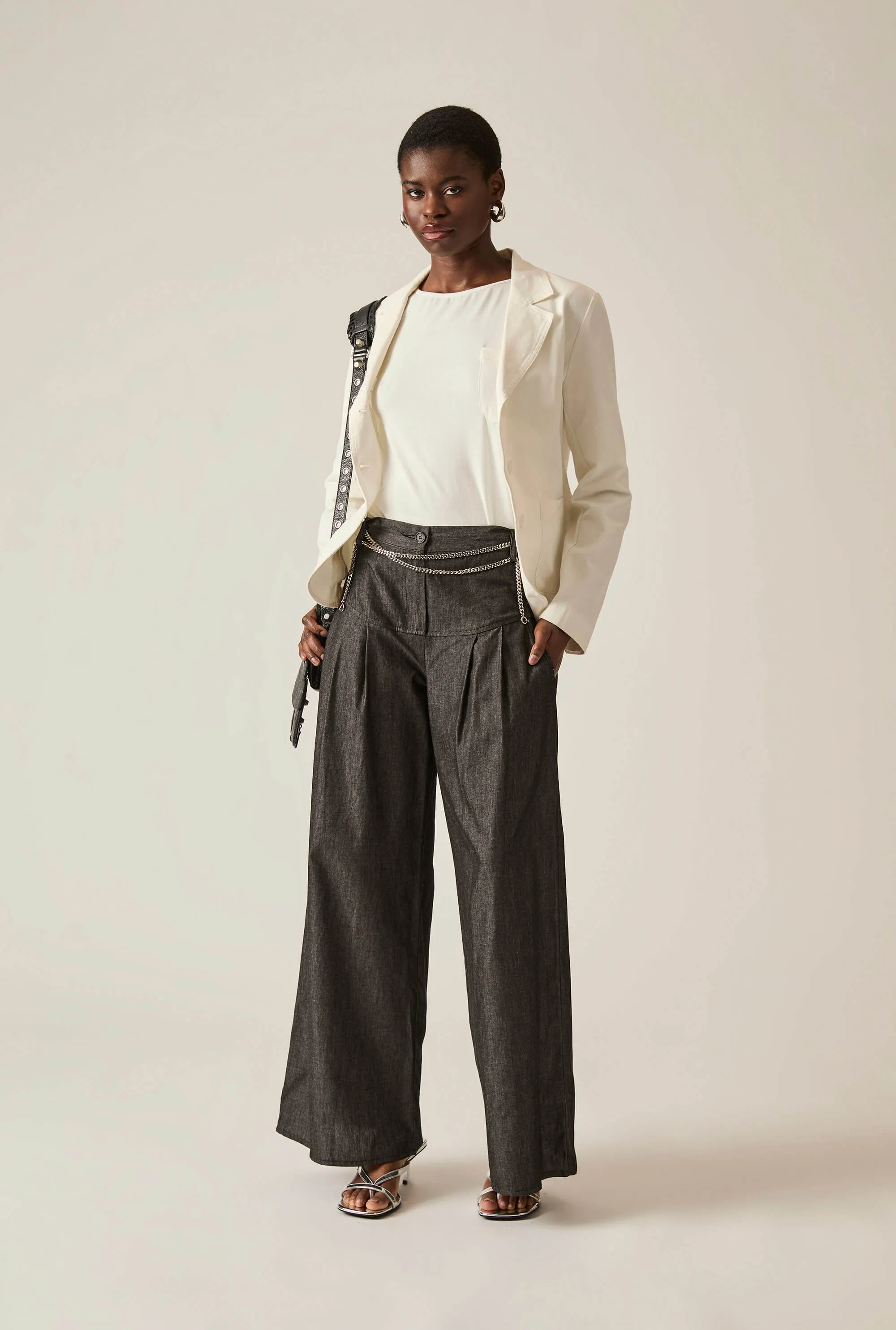 Pin Tuck Black Trousers
