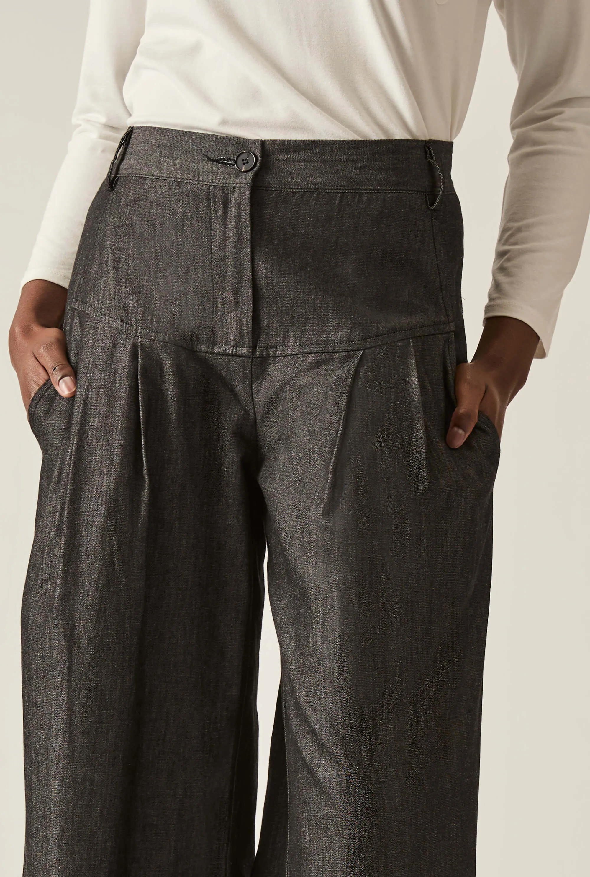 Pin Tuck Black Trousers