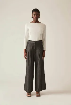 Pin Tuck Black Trousers