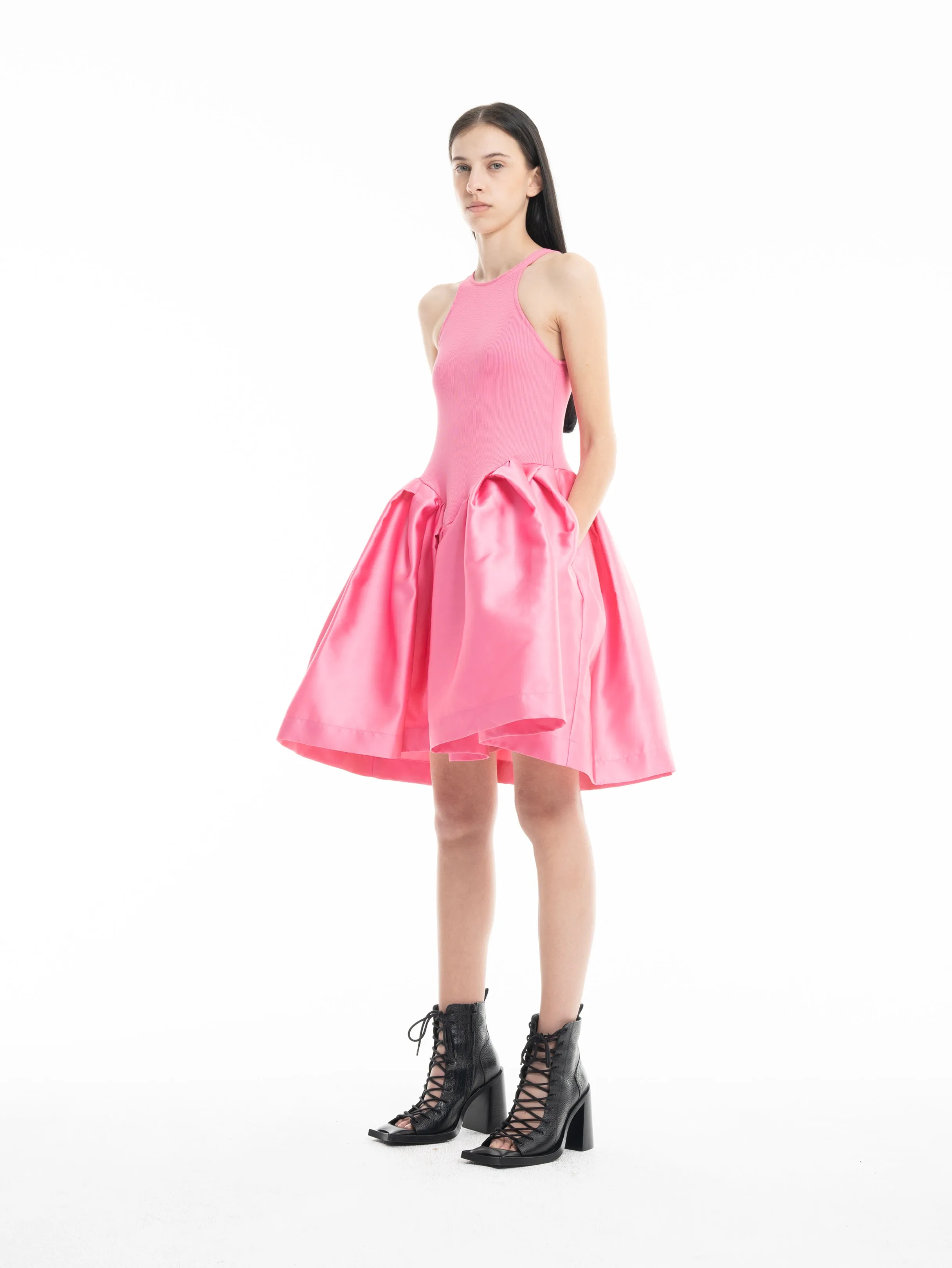 PINK MINI DRESS WITH TANK TOP SCOOPED