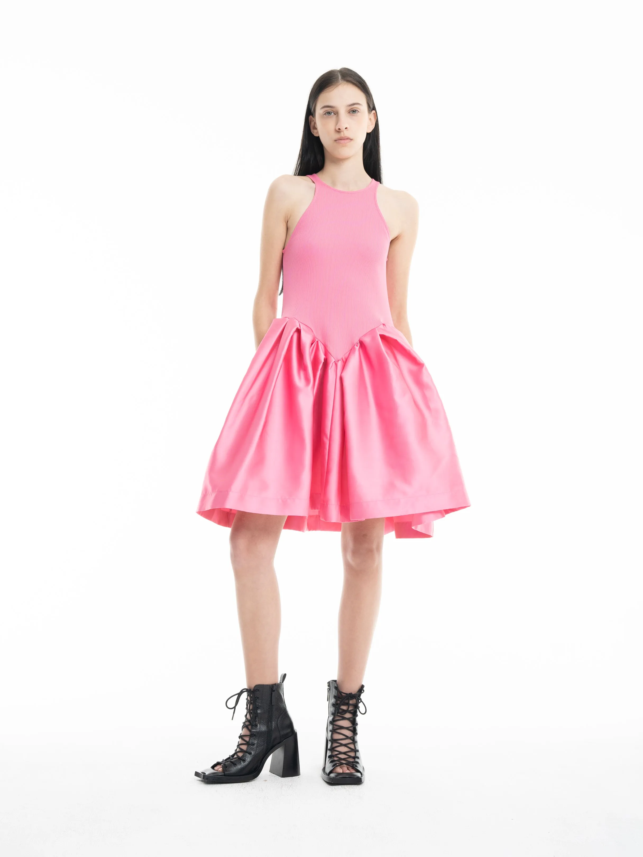 PINK MINI DRESS WITH TANK TOP SCOOPED