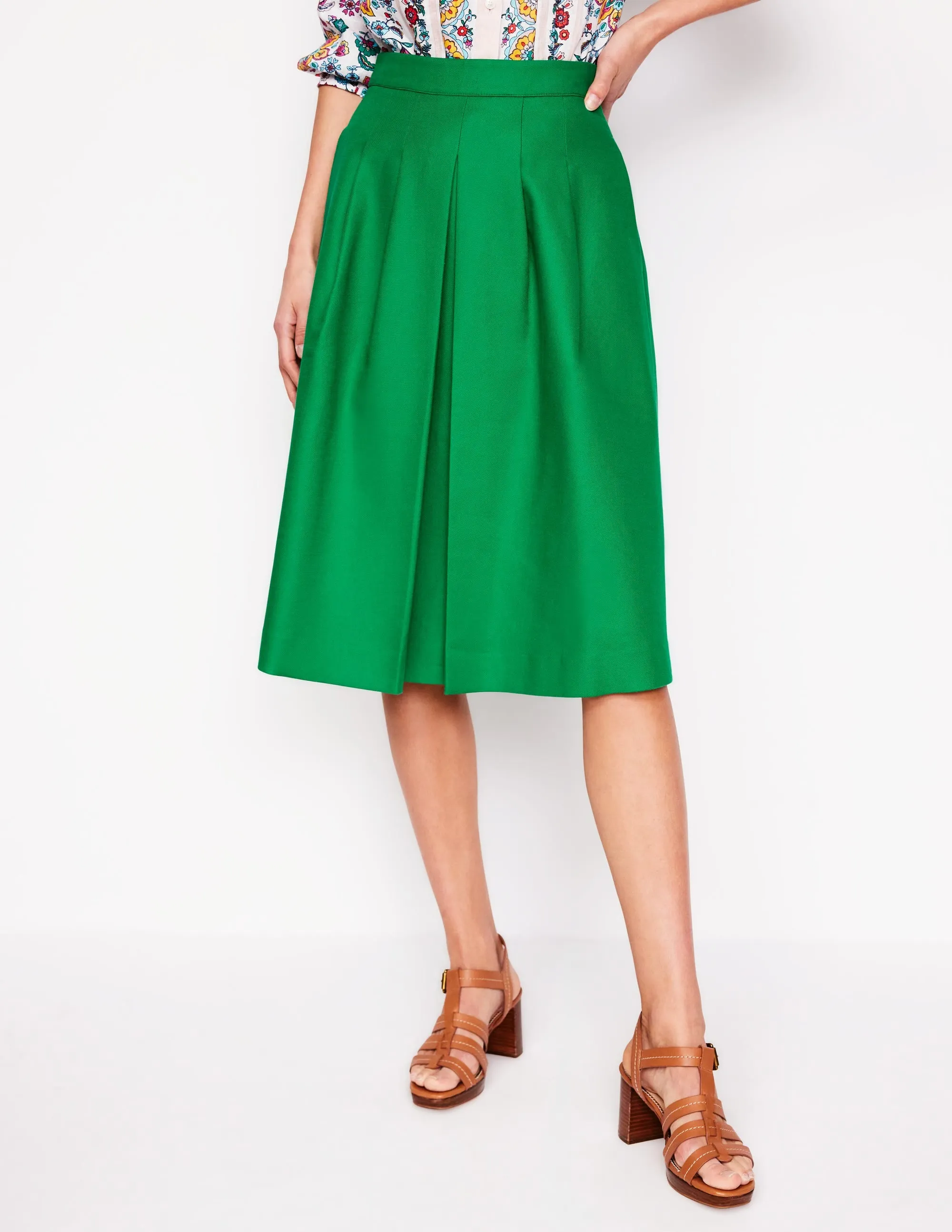 Pleat Detail Midi Skirt-Rich Emerald