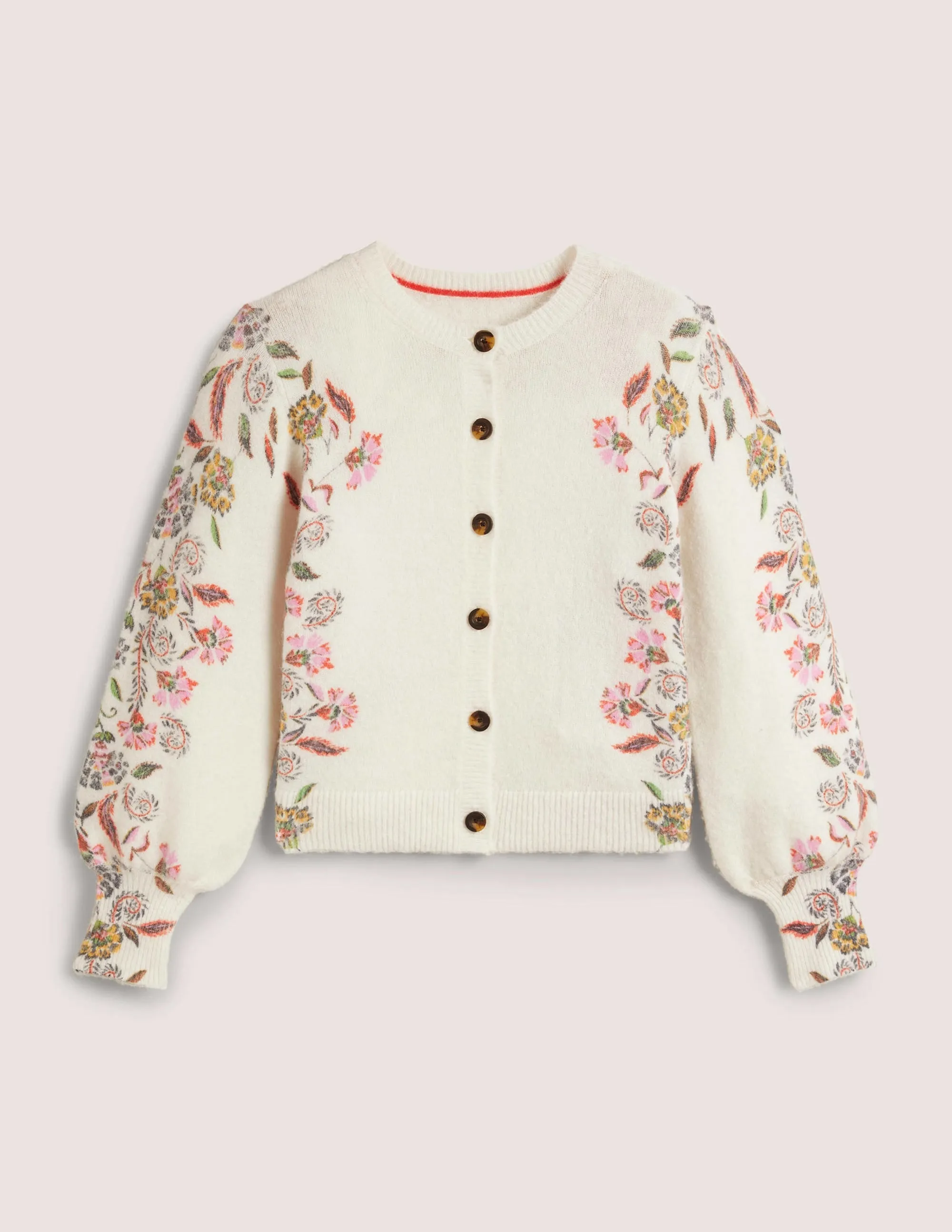 Printed Fluffy Cardigan-Ivory. Blossom Pomme