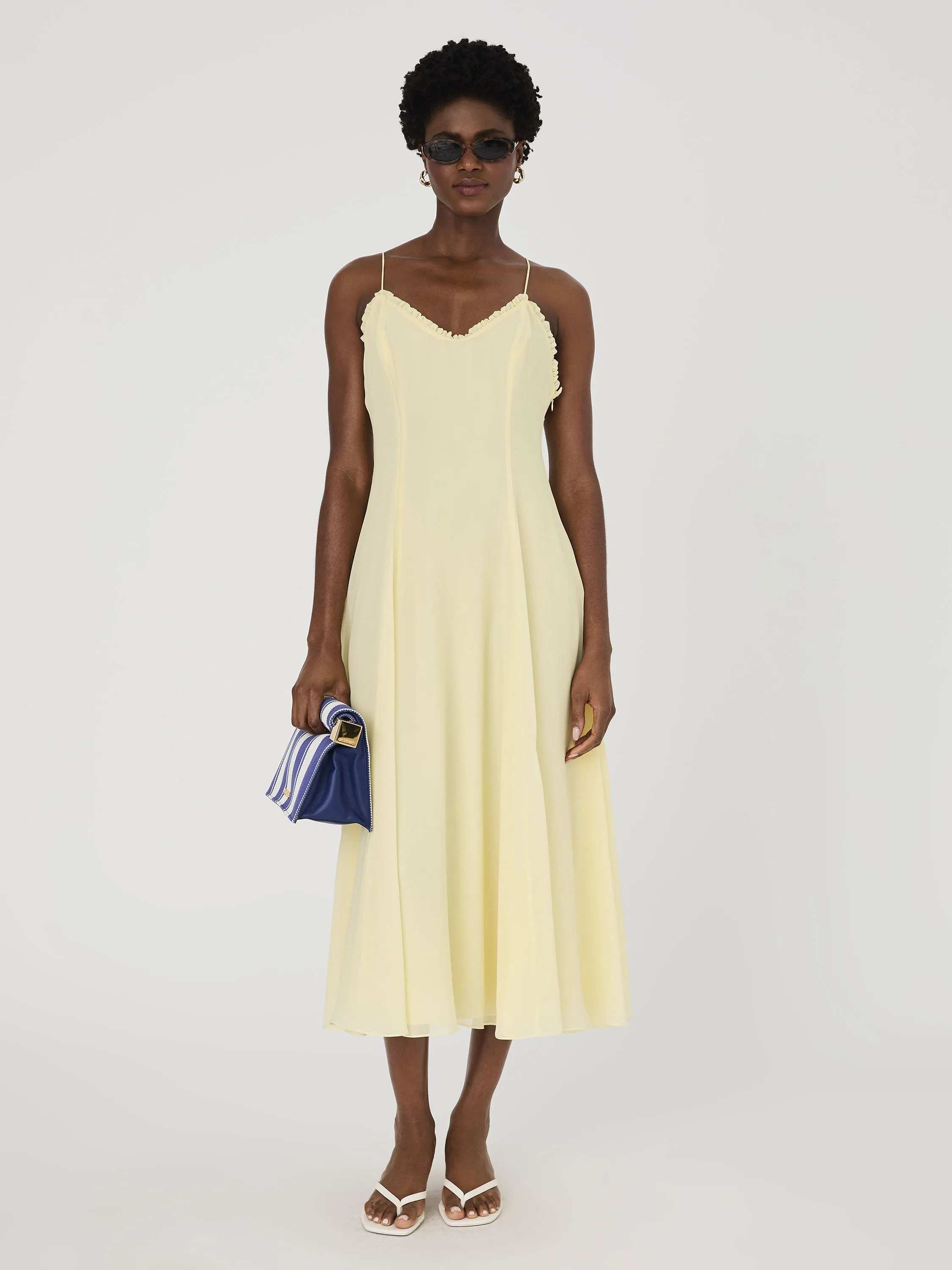 Raya Chiffon Ruffle Neck Midi Dress