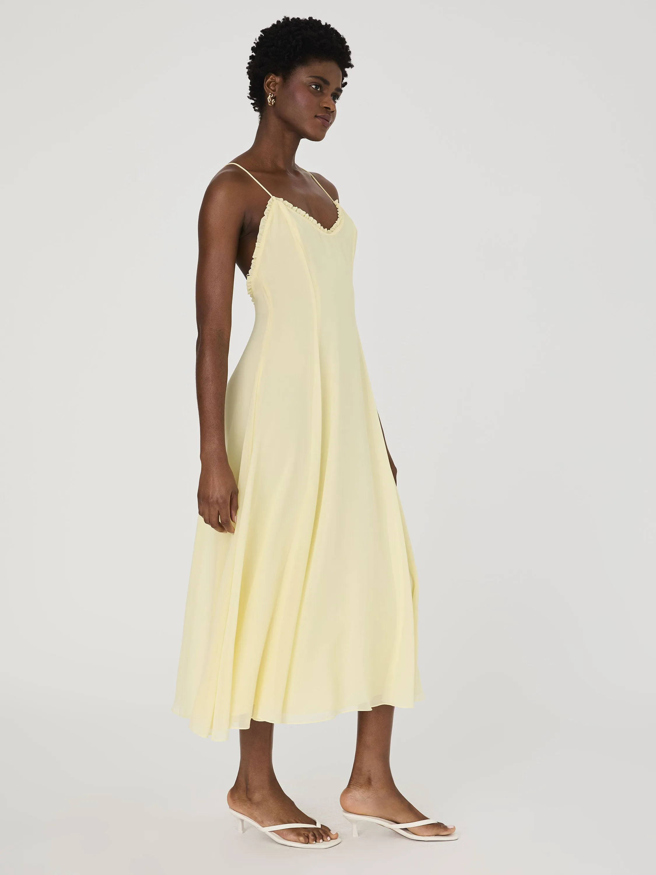 Raya Chiffon Ruffle Neck Midi Dress