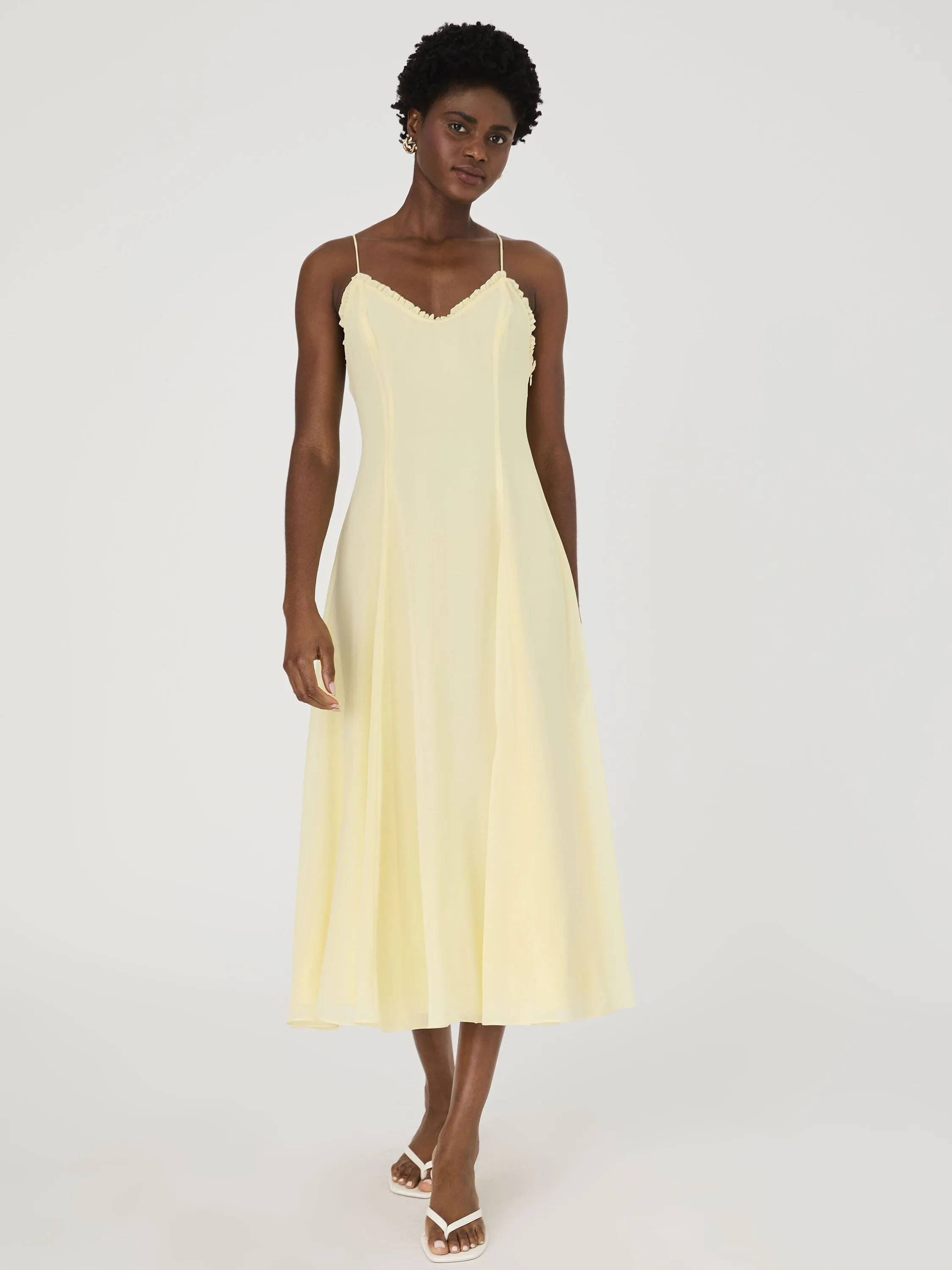 Raya Chiffon Ruffle Neck Midi Dress