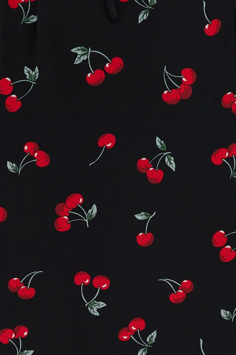 Red Floral Midi Dress Grunge Floral Print