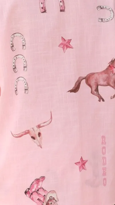 Rodeo Button Up Shirt and Shorts Set - Pink