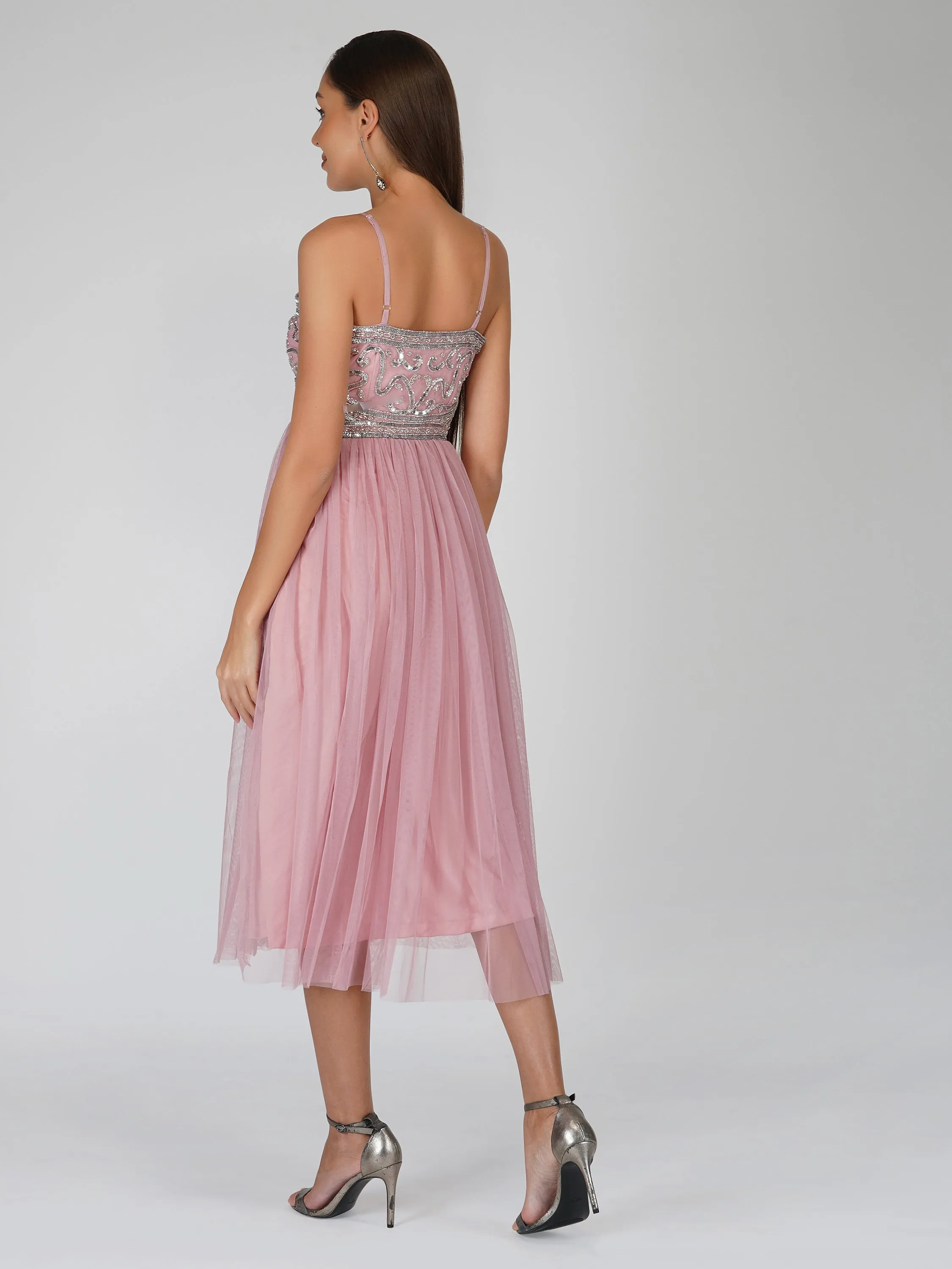 Ruhi Embellished Midi Dress in Mauve
