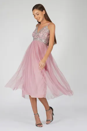 Ruhi Embellished Midi Dress in Mauve