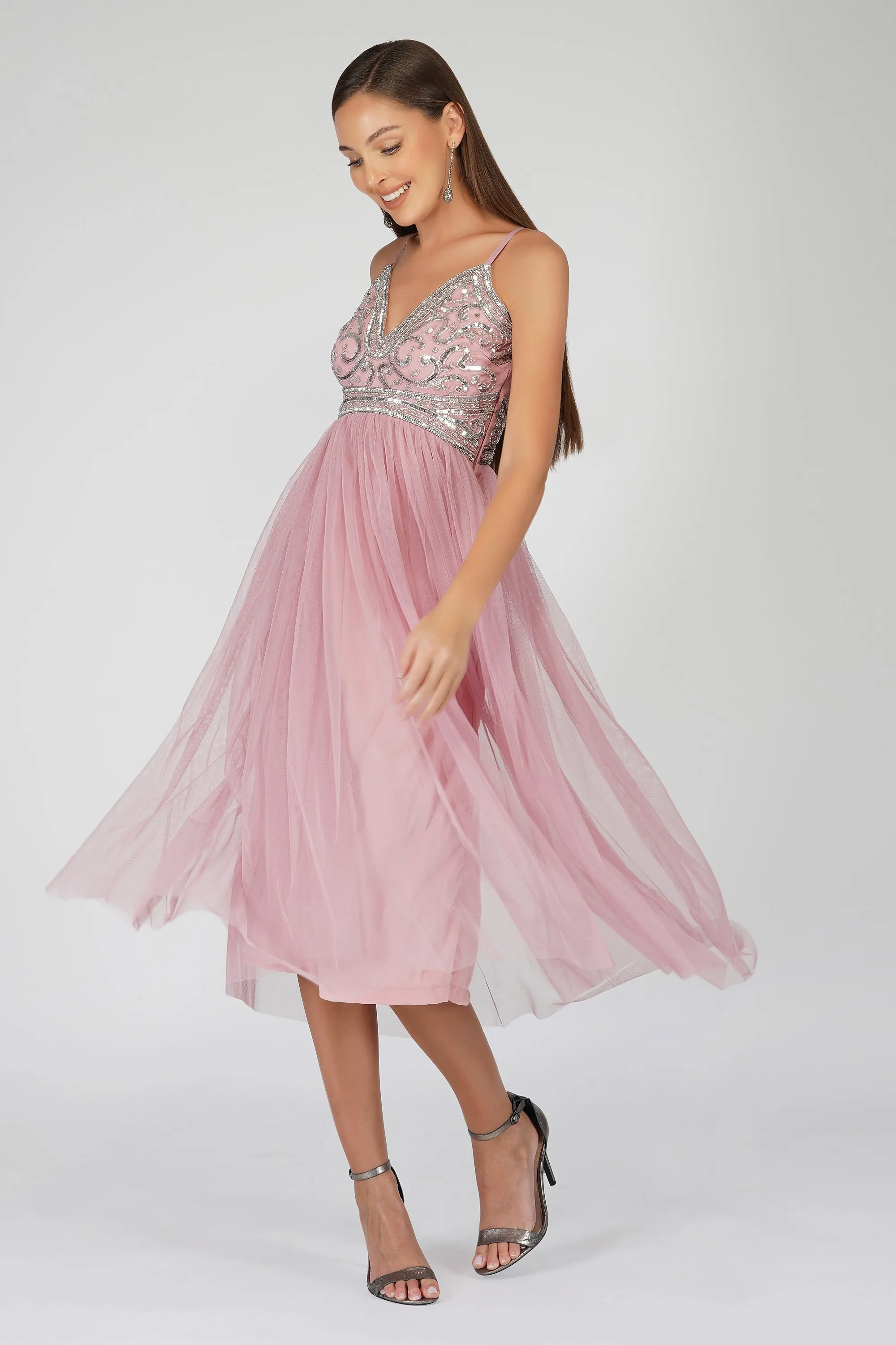 Ruhi Embellished Midi Dress in Mauve