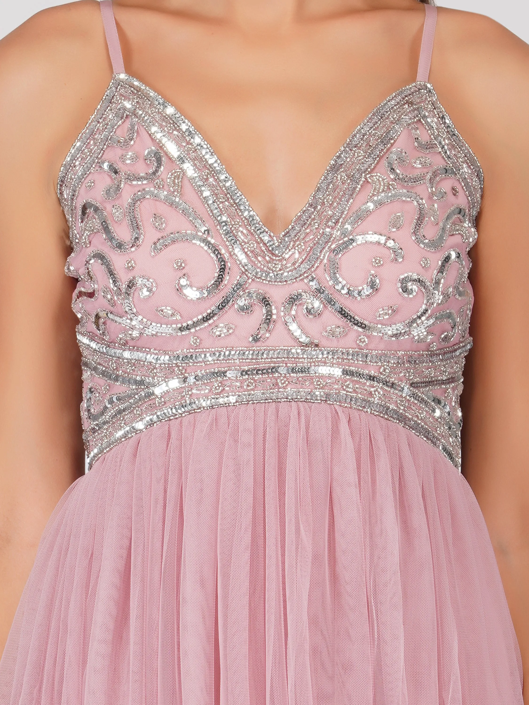 Ruhi Embellished Midi Dress in Mauve