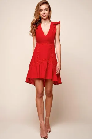 Shaana Embroidered V-Neck Mini Dress Red