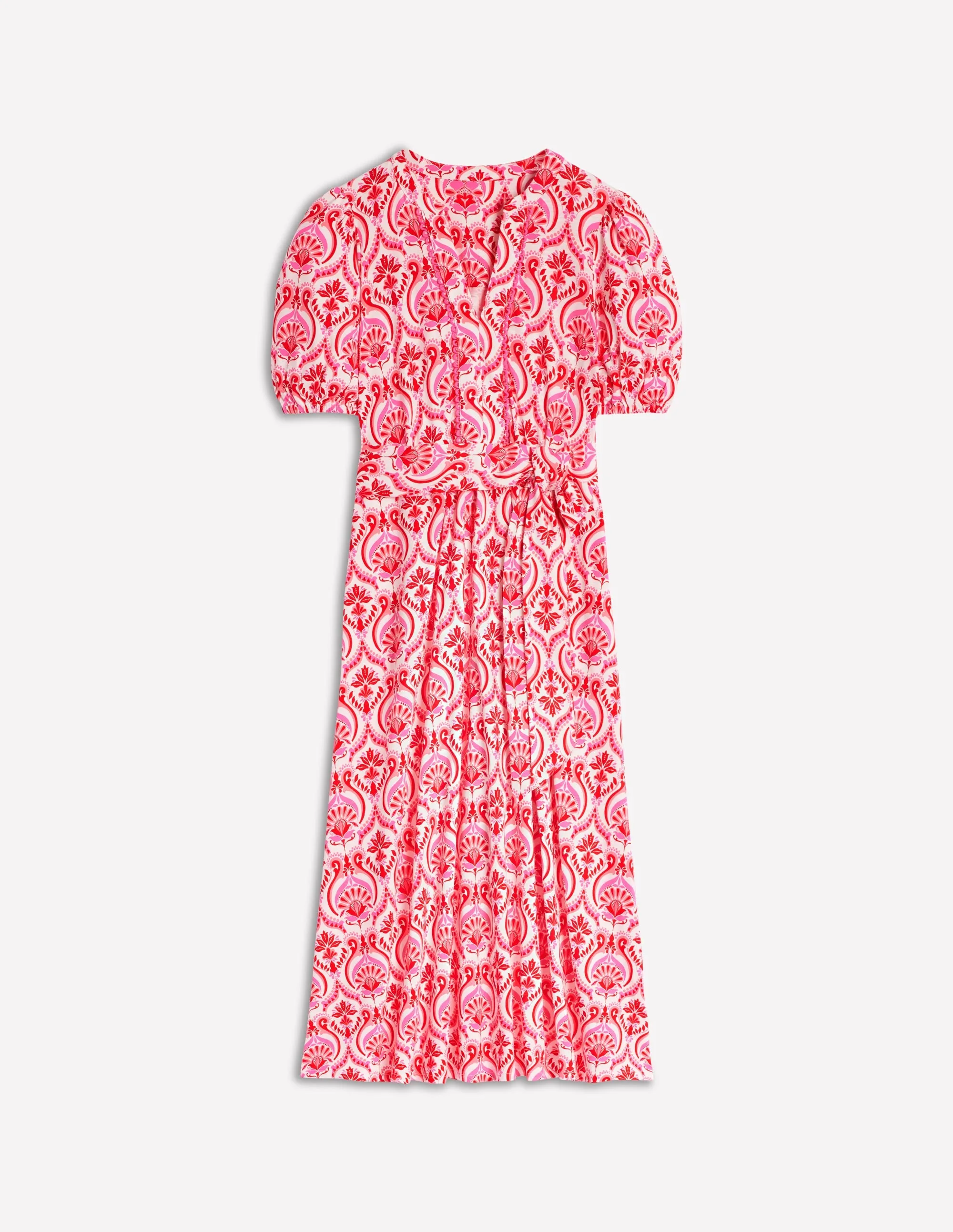 Sofia Trim Jersey Midi Dress-Poppy Red. Ornamental Floral