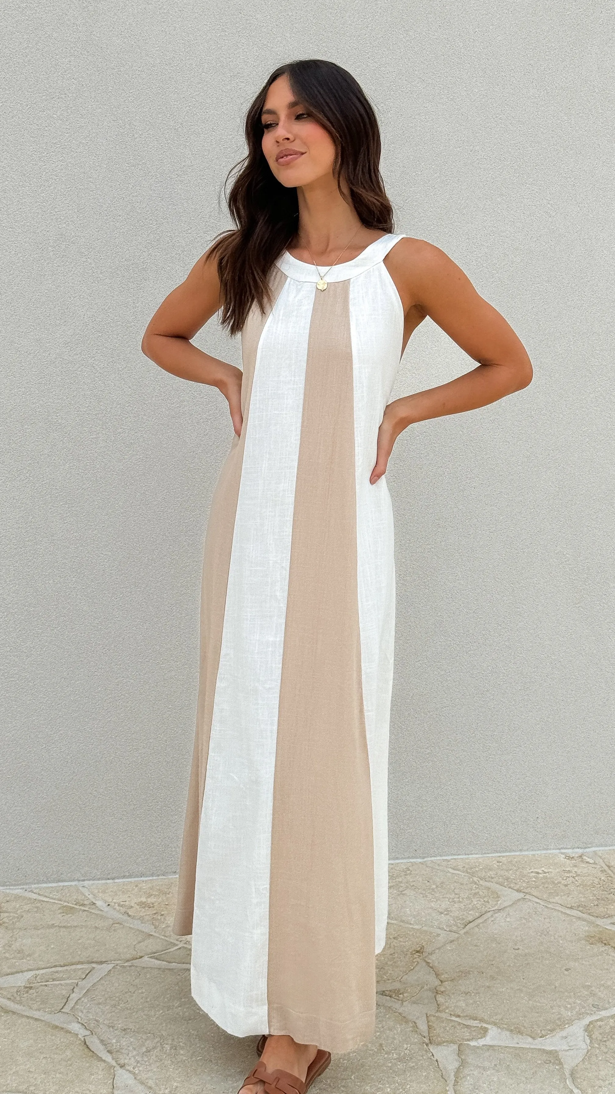 Talaith Maxi Dress - Beige / White