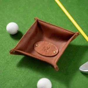 The Golf Monticello Fine Leather Personalized Desk Valet Caddy Tray for Dresser or Office Gift