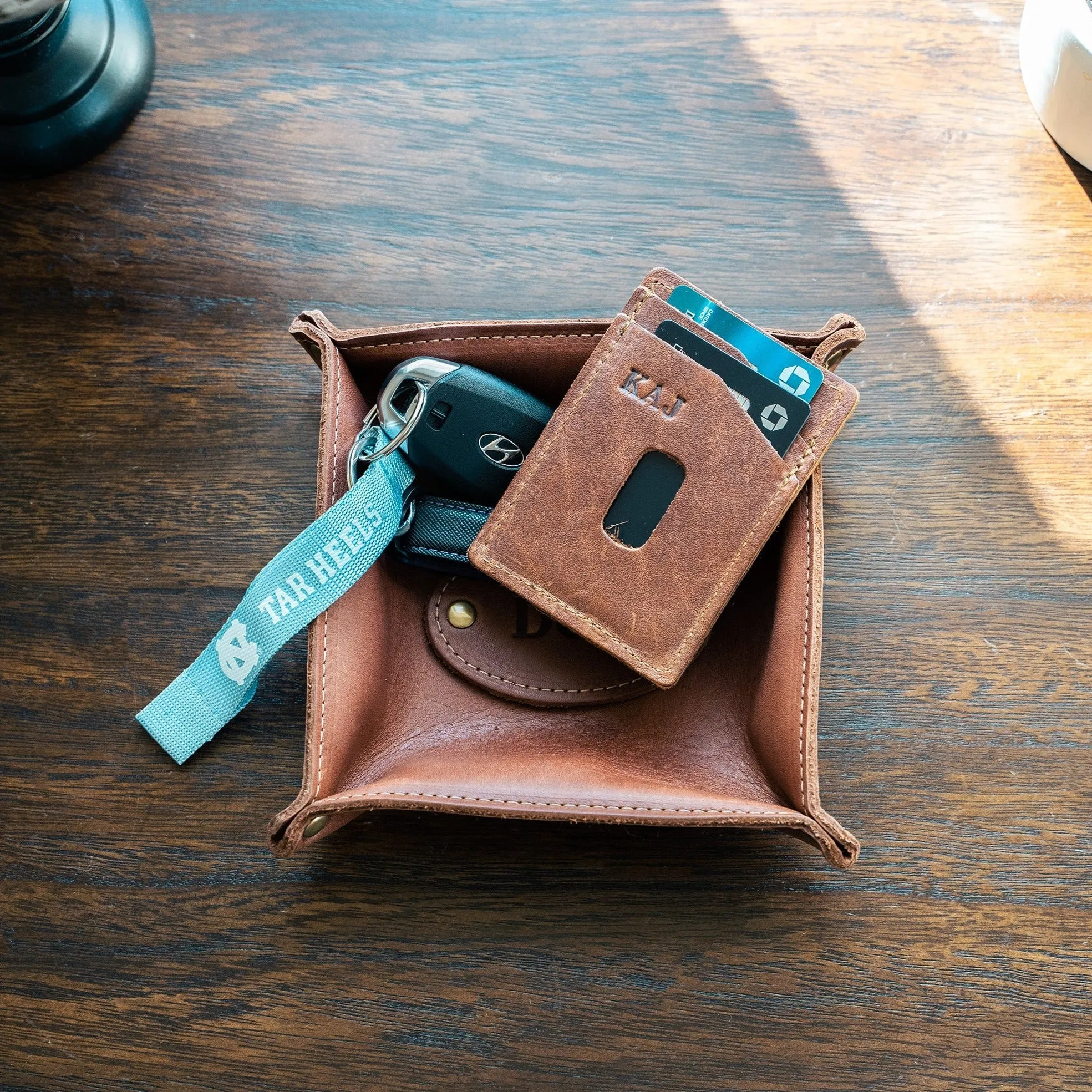 The Nasa Monticello Fine Leather Personalized Desk Valet Caddy Tray for Dresser or Office Gift