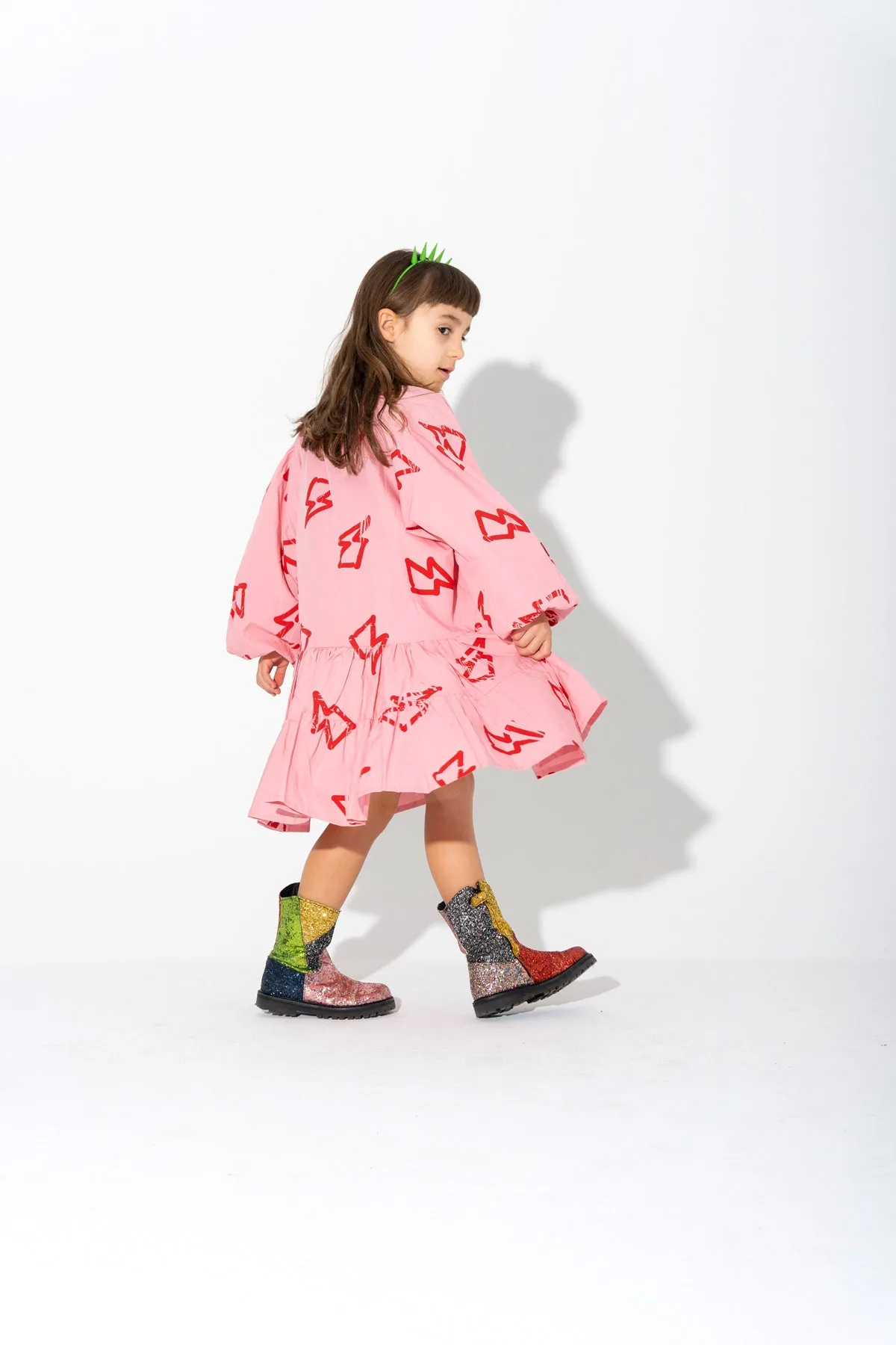 THUNDER PRINT GATHERED DRESS