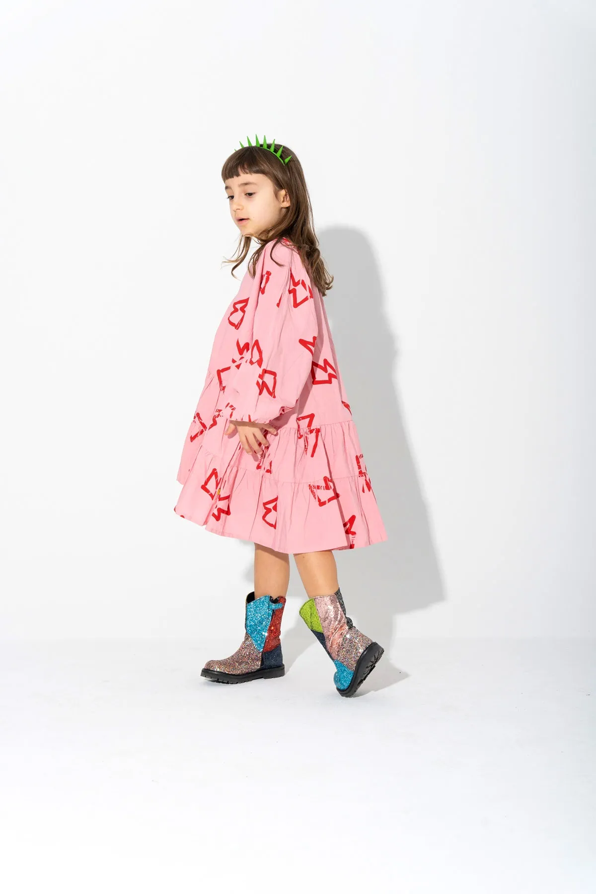 THUNDER PRINT GATHERED DRESS