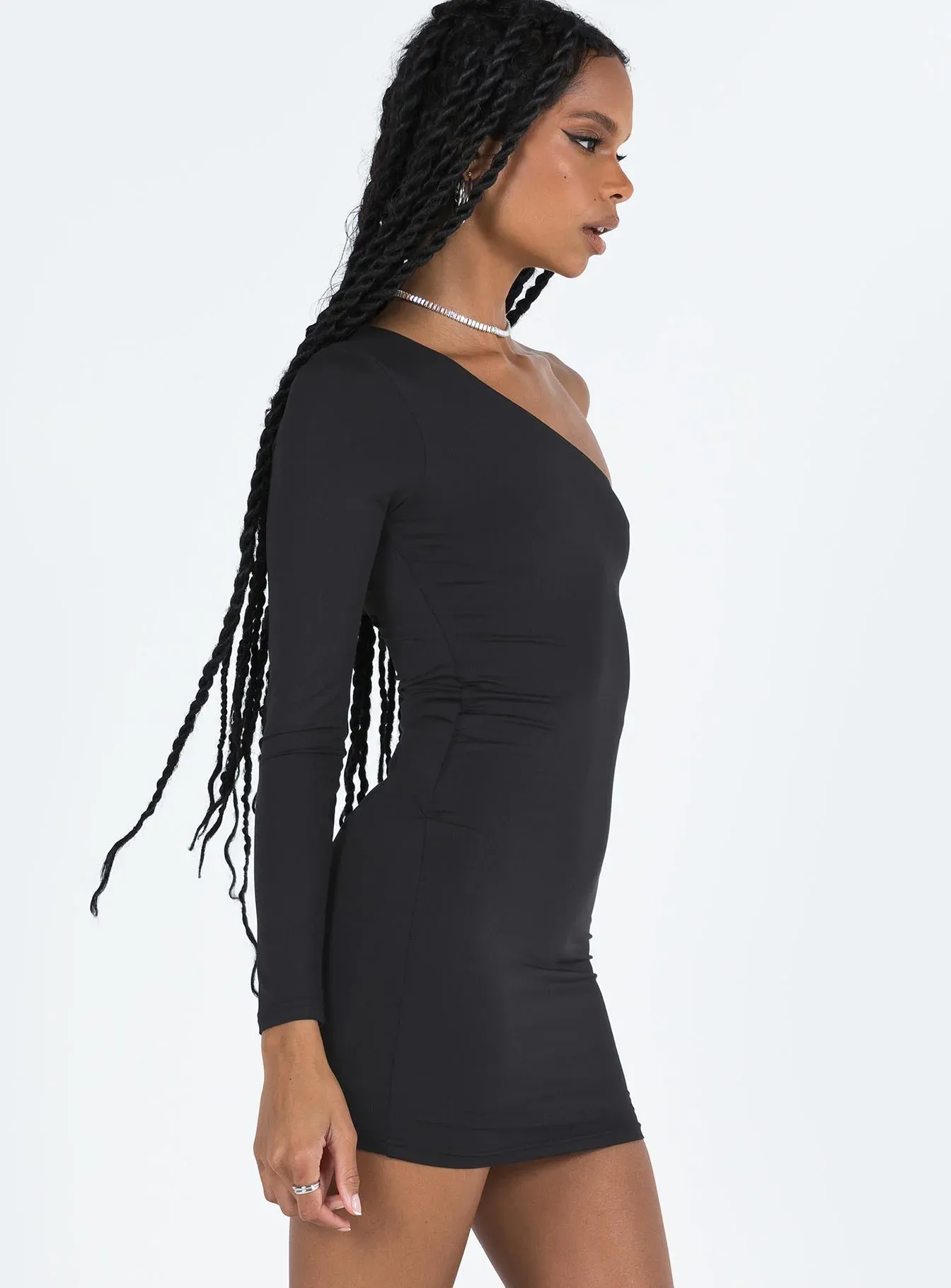 Tomer One Shoulder Mini Dress Black