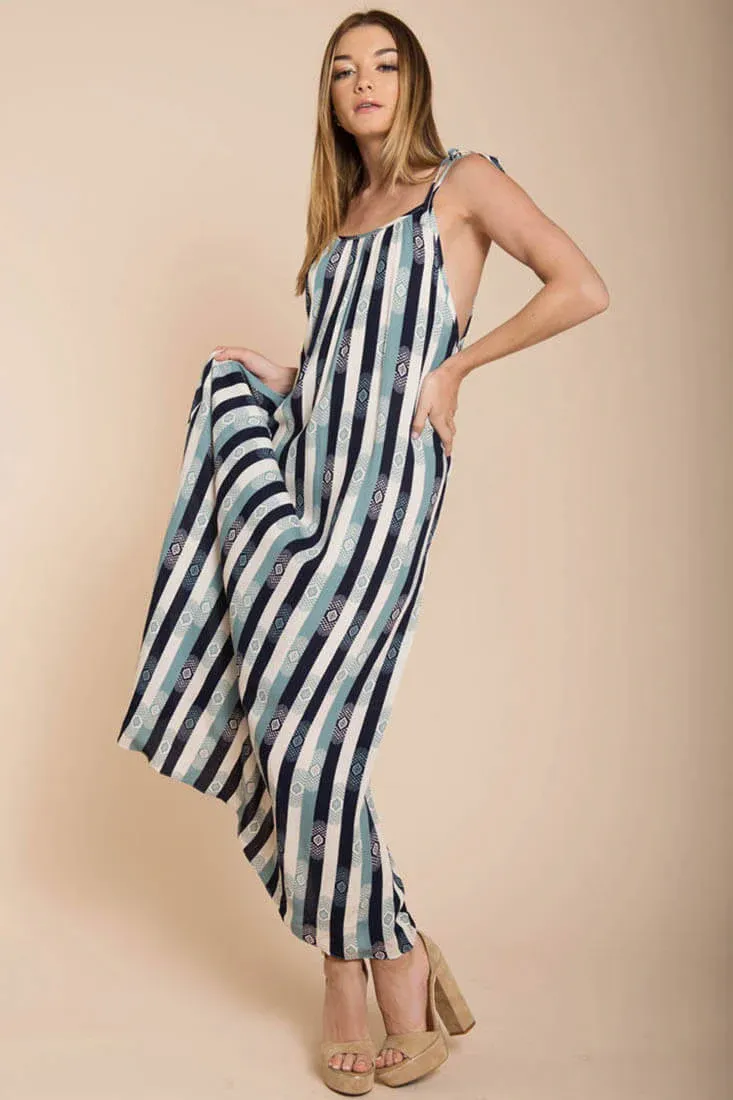 Tristan Stripped Maxi Dress Navy Beige
