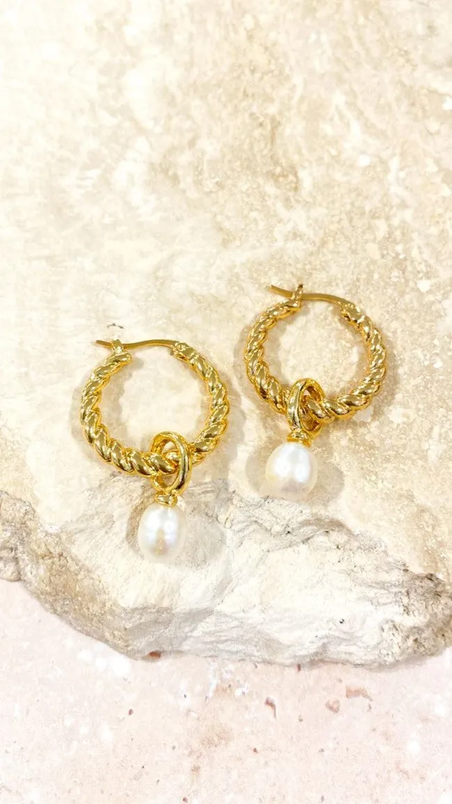 Twist Pearl Drop Earrings - Gold/Pearl