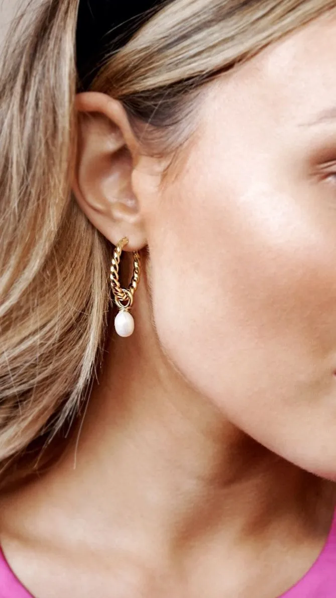 Twist Pearl Drop Earrings - Gold/Pearl