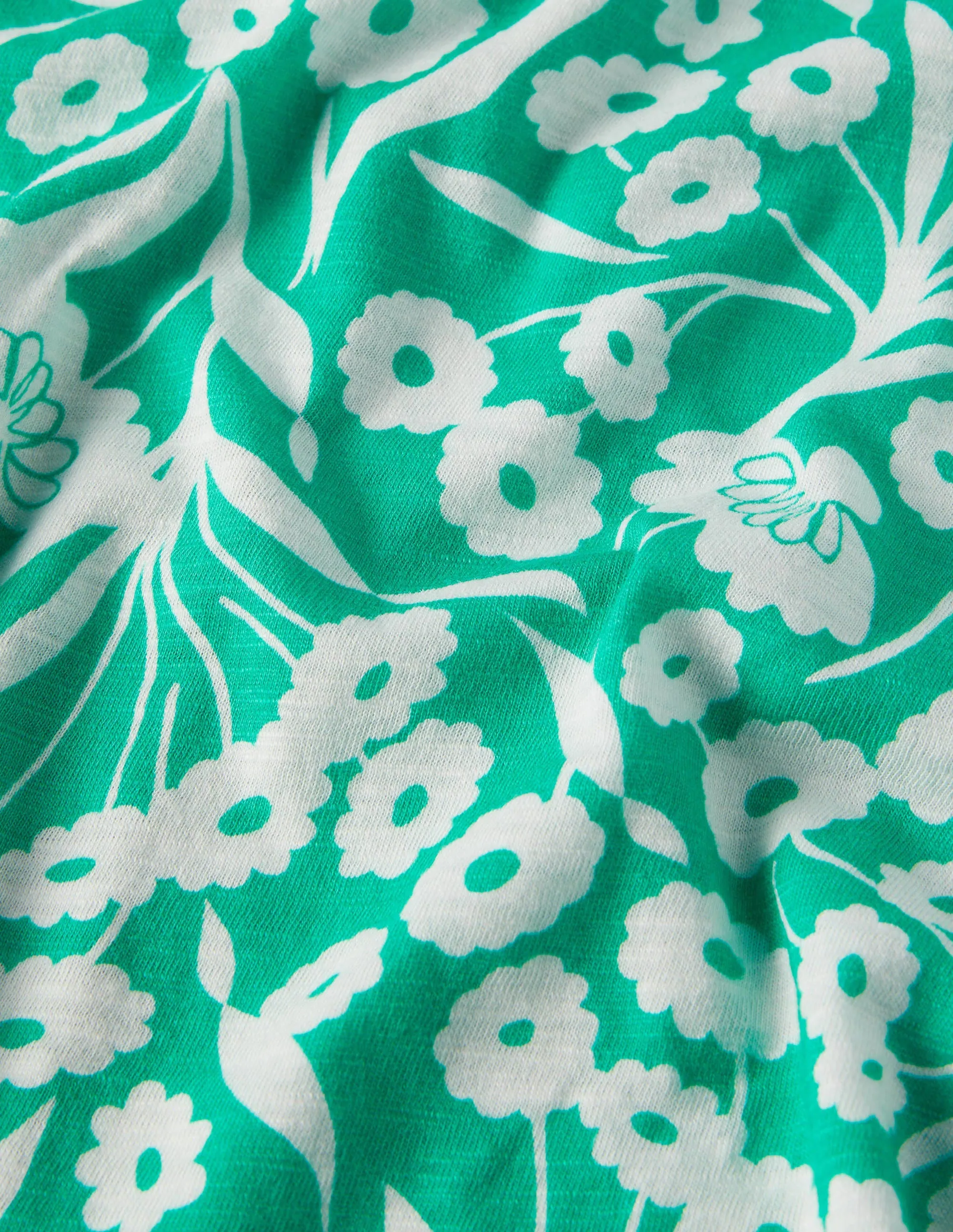 V-Neck Twist Back Jersey Top-Emerald. Floret Bud