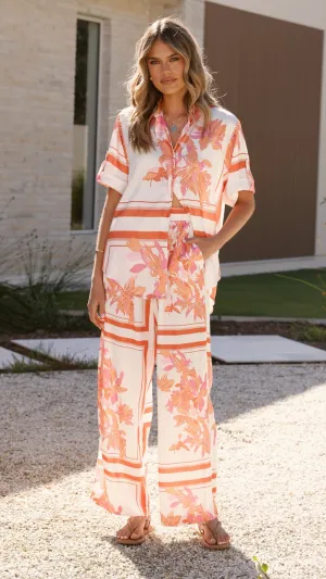 Valene Pants - Orange/White Print